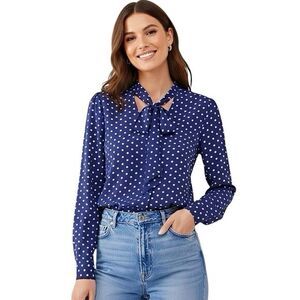 Forever 21 Womens Blouse Sz Small Polka Dots Preppy Parisian Retro Rockabilly